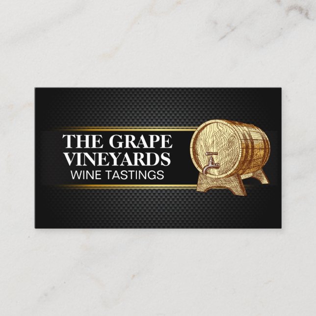 Wooden Vin Barrel | Svartkolsfiber Mönster Visitkort (Framsida)