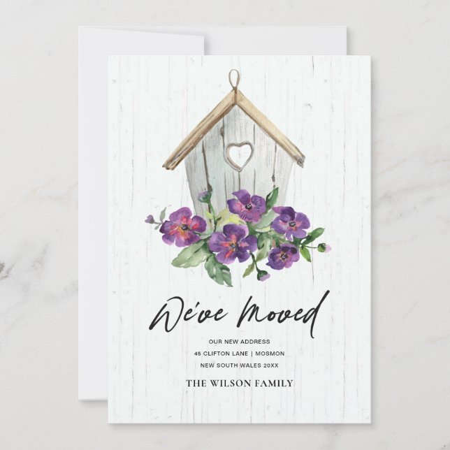 WOODEN WHITE BLOMMIGT BIRD HOUSE NY ADRESS MEDDELANDE (Framsida)