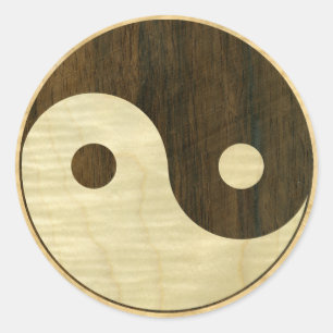 Wooden Yin Yang Symbol Runt Klistermärke