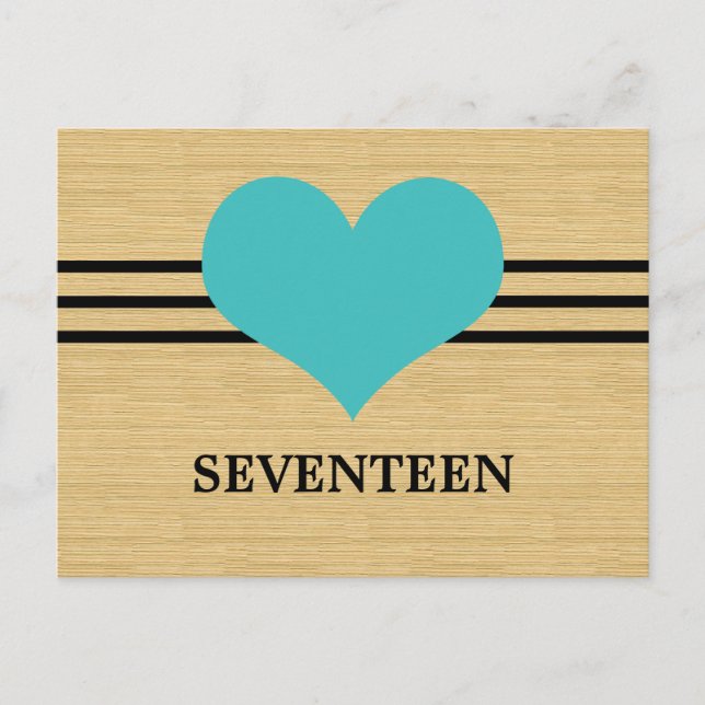 Woodgrain Mod Heart Bordsnummer Postcard, Aqua (Framsida)
