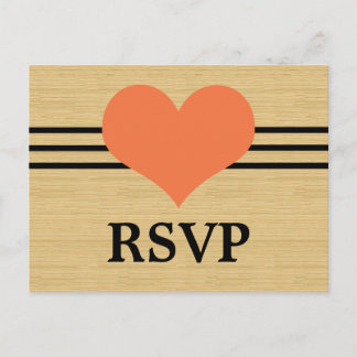 Woodgrain Mod Heart OSA Postcard, Orange Inbjudan Vykort