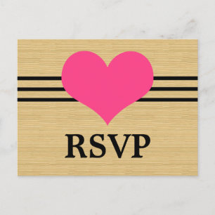 Woodgrain Mod Heart OSA Postcard, Rosa Inbjudan Vykort