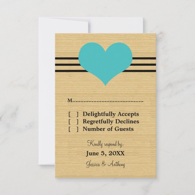 Woodgrain Mod Heart Responcard, Aqua OSA Kort (Framsida)