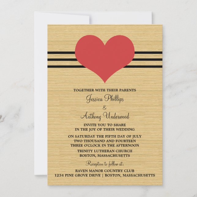 Woodgrain Mod Heart Wedding Investigation, Red Inbjudningar (Framsida)