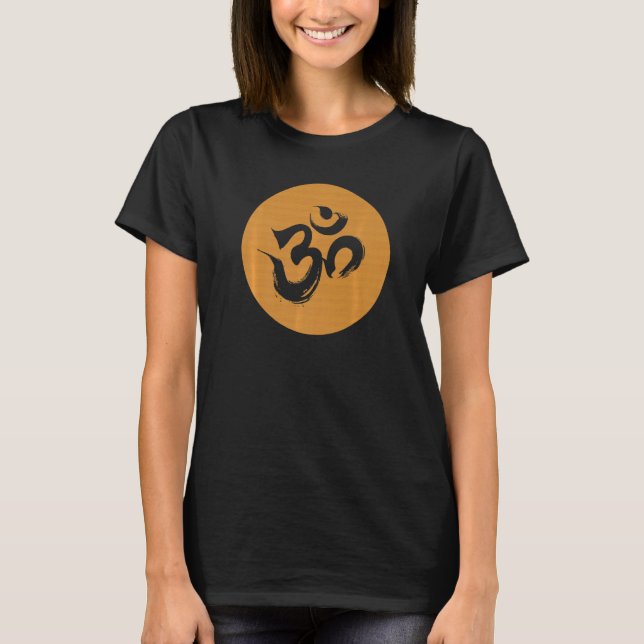 Woodgrain Om Hindu Symbol   T Shirt (Framsida)