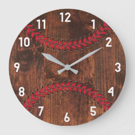 Woodgrain Sporty Baseball Decor Stor Klocka