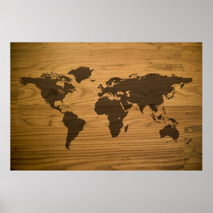 Woodgrain texturerad världskarta poster