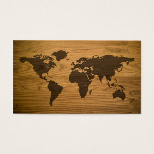 Woodgrain texturerad världskarta visitkort