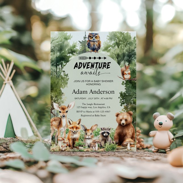 Woodland Adventure Awaits Baby Shower  Inbjudningar (Skapare uppladdad)