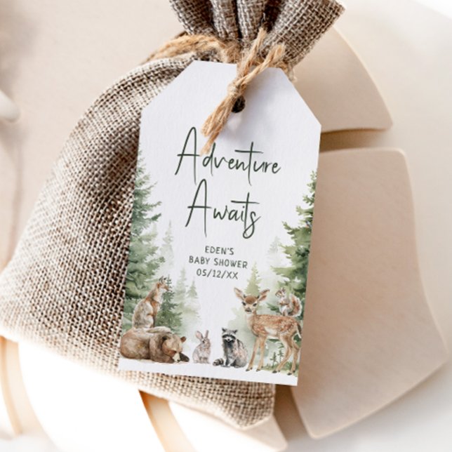 Woodland Adventure Awaits Baby Shower Tack. Presentetikett (Skapare uppladdad)