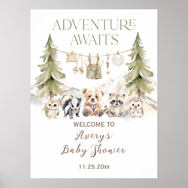 Woodland Adventure Oh Boy Baby Shower Poster (Framsidan)