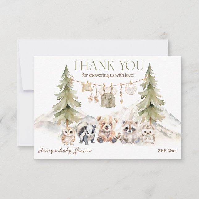 Woodland Adventure Oh Boy Baby Shower Tack Kort (Framsida)