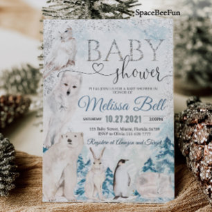 Woodland Animal Baby-duschinbjudan Arktiska anim Inbjudningar