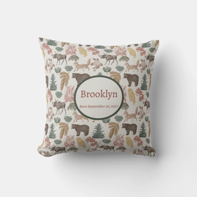 Woodland Animal Baby Pillow-Rustic Nursery Decor Kudde (Framsida)