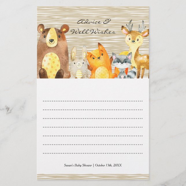 Woodland Animal Baby Shower Advice & Önskemål (Framsida)
