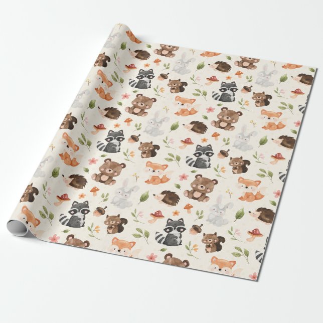 Woodland Animal Baby Shower Birthday Presentpapper (Utrullad)