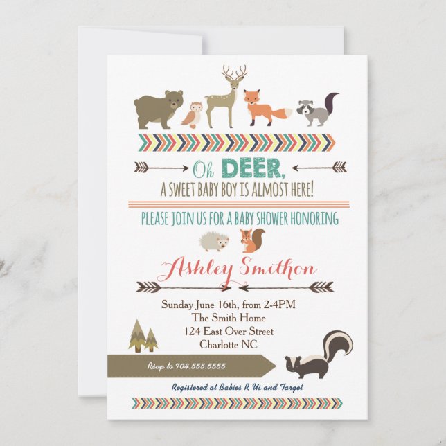 Woodland Animal Baby Shower Inbjudningar (Framsida)