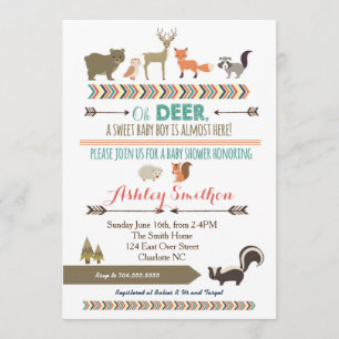 Woodland Animal Baby Shower Inbjudningar