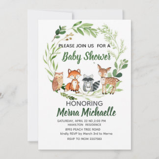woodland animal  baby shower invitation inbjudningar