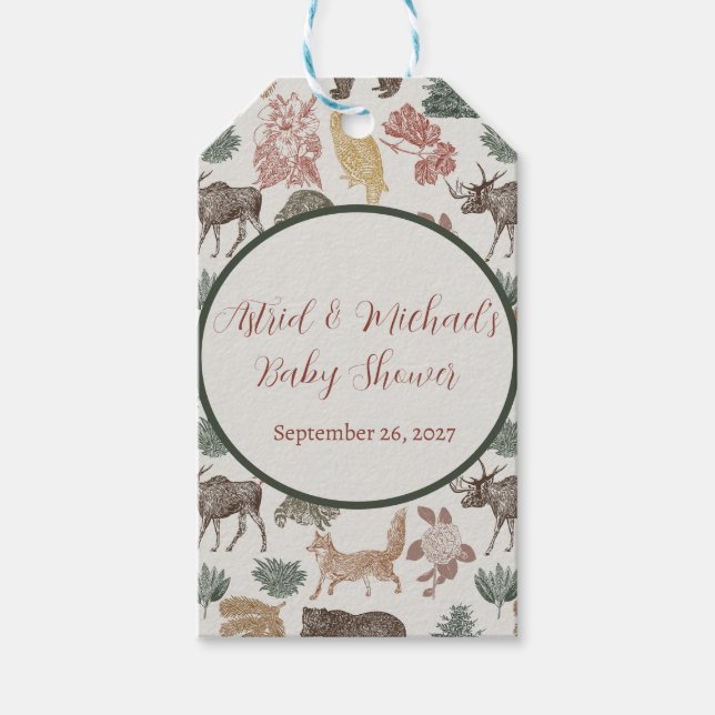 Woodland Animal Baby Shower Presentetikett (Framsidan)
