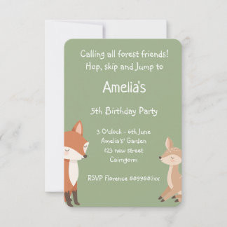  Woodland Animal Birthday Party Invitation Meddelande