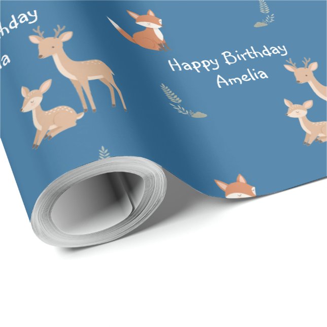  Woodland Animal Birthday Personalized  Presentpapper (Rullad Hörn)