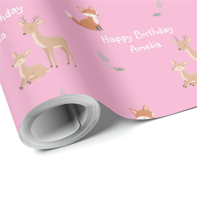  Woodland Animal Birthday Personalized  Presentpapper (Rullad Hörn)