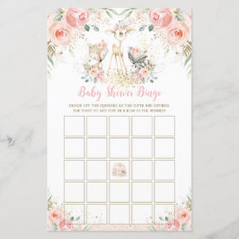 Woodland Animal  Blommigt Baby Shower Bingo