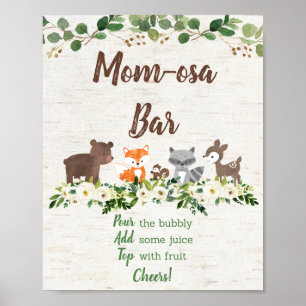 Woodland Animal Blommigt Mimosa Pub Baby Shower Poster