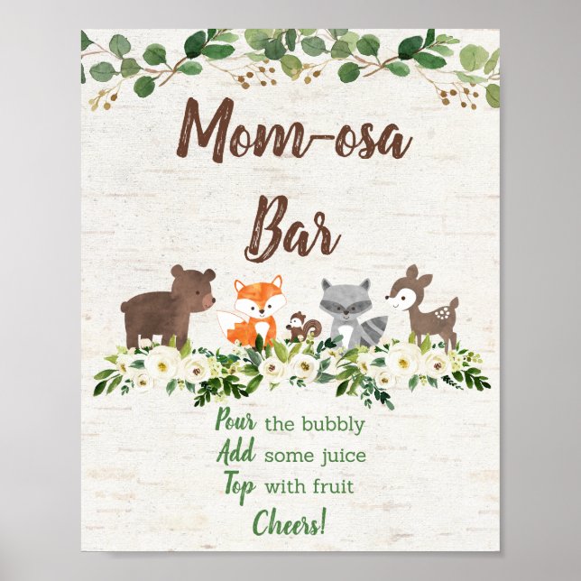 Woodland Animal Blommigt Mimosa Pub Baby Shower Poster (Framsidan)