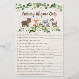Woodland Animal Blommigt Nursery Rhyme Shower Game