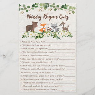 Woodland Animal Blommigt Nursery Rhyme Shower Game