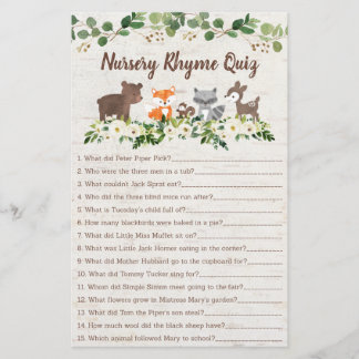 Woodland Animal Blommigt Nursery Rhyme Shower Game