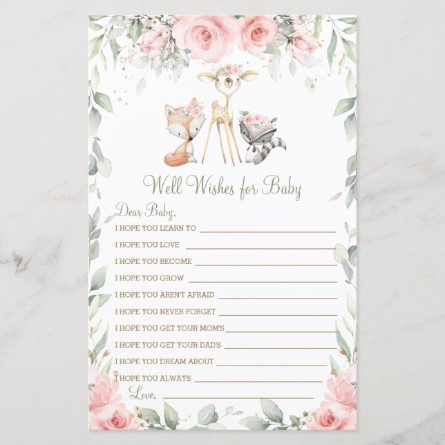 Woodland Animal Blommigt well Önskemål för Baby (Framsida)
