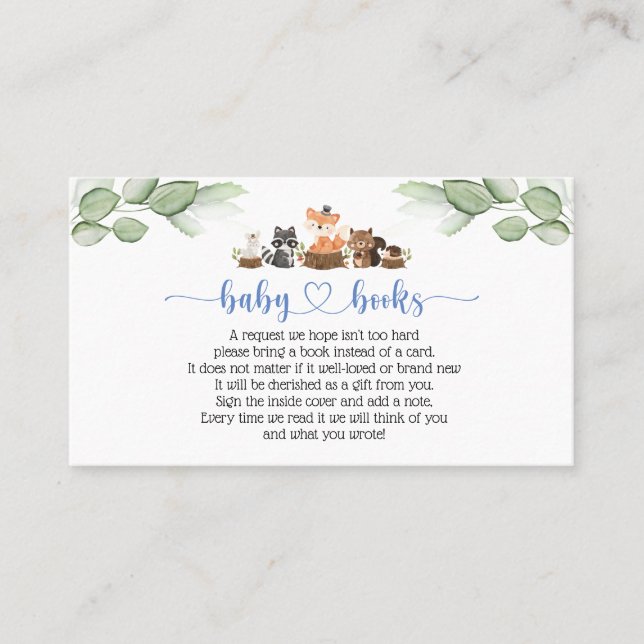 Woodland Animal Bokar för Baby Card Visitkort (Framsida)