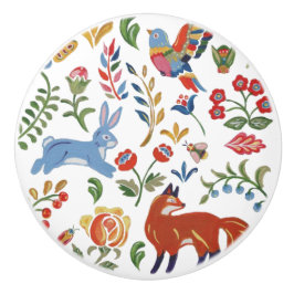 Woodland Animal Flower Rustic Folk Art Colorful Knopp