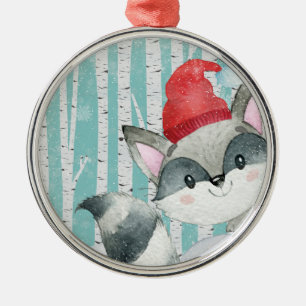 Woodland Animal Friends in Winter Forest-Racoon Julgransprydnad Metall