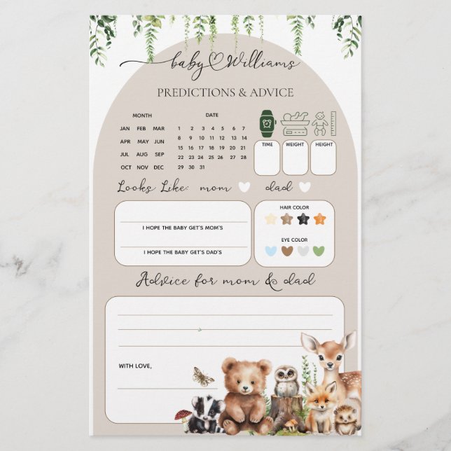 Woodland Animal Greenery Mushroom Baby Shower Game (Framsida)