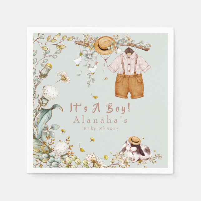 Woodland Animal Greenery Rustic Boy Pappersservett (Framsidan)