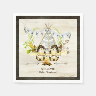 Woodland Animal Hedgehogs Teepee Boho Baby Shower Pappersservett