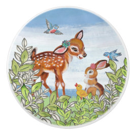 Woodland Animal Hjort Bunny Anka Cute Baby Nursery Knopp