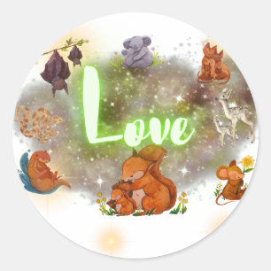 Woodland Animal Kärlek Sticker Runt Klistermärke