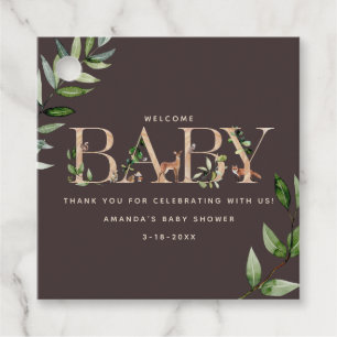 Woodland Animal Lettering Brown Baby Shower Gåvor Etiketter