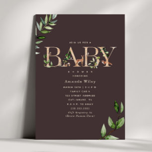 Woodland Animal Lettering Forest Brown Baby Shower Inbjudningar