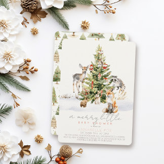 Woodland Animal Merry Little jul Baby Shower Inbjudningar
