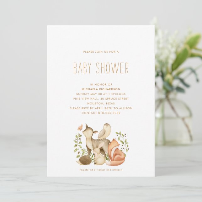 WOODLAND ANIMAL MODERN MINIMAL BABY SHOWER | INBJUDNINGAR (Stående Fram)