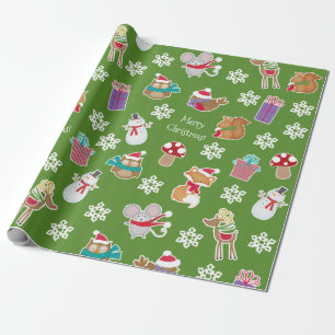 Woodland Animal Mönster Grönt God jul Presentpapper