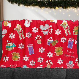 Woodland Animal Mönster Red God jul Fleecefilt