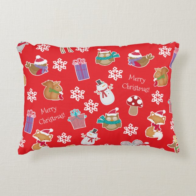 Woodland Animal Mönster Red God jul Prydnadskudde (Framsidan)