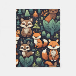 Woodland Animal Pattern Blanket Fleecefilt